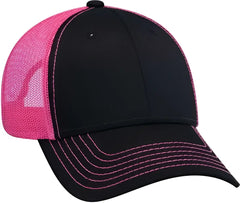 OTTO 83-1239 6 Panel Low Profile Mesh Back Trucker Hat - Black Black NeonPnk - Black Pink / One Size Fits Most