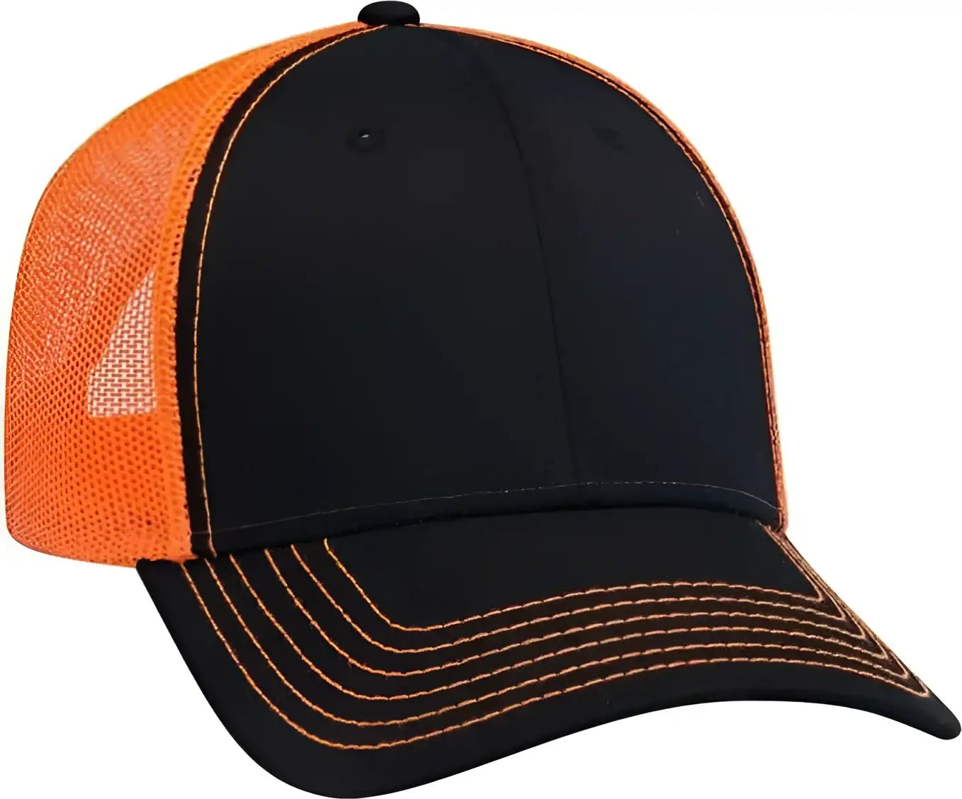 OTTO 83-1239 6 Panel Low Profile Mesh Back Trucker Hat - Black Black Orange - Black Orange / One Size Fits Most