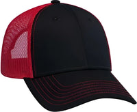 OTTO 83-1239 6 Panel Low Profile Mesh Back Trucker Hat - Black Black Red - Black Red / One Size Fits Most