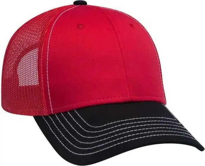 OTTO 83-1239 6 Panel Low Profile Mesh Back Trucker Hat - Black Red Red - Black Red / One Size Fits Most