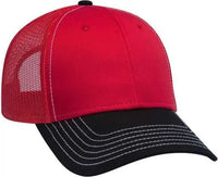 OTTO 83-1239 6 Panel Low Profile Mesh Back Trucker Hat - Black Red Red - Black Red / One Size Fits Most