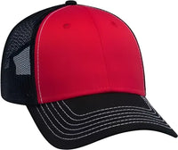 OTTO 83-1239 6 Panel Low Profile Mesh Back Trucker Hat - Black Red Black - Black Red / One Size Fits Most