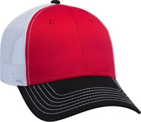 OTTO 83-1239 6 Panel Low Profile Mesh Back Trucker Hat - Black Red White - Black Red / One Size Fits Most