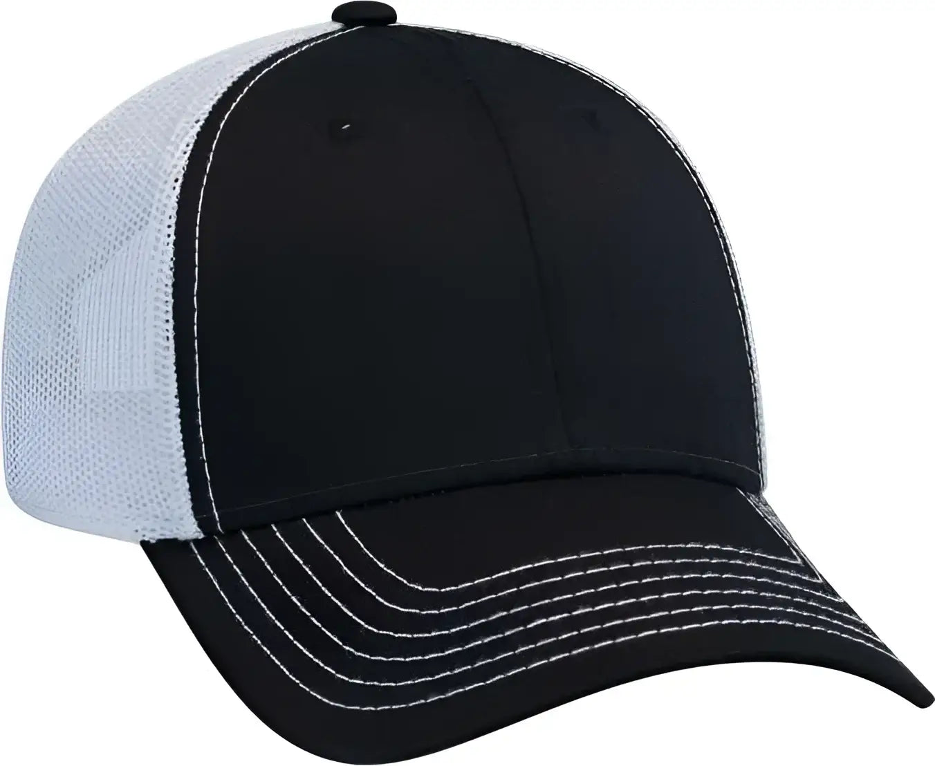 OTTO 83-1239 6 Panel Low Profile Mesh Back Trucker Hat - Black Black White - Black White / One Size Fits Most