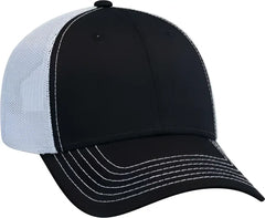OTTO 83-1239 6 Panel Low Profile Mesh Back Trucker Hat - Black Black White - Black White / One Size Fits Most