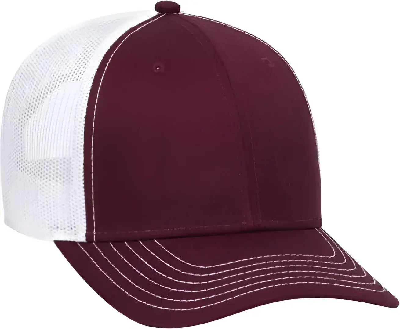 OTTO 83-1239 6 Panel Low Profile Mesh Back Trucker Hat - Maroon Maroon White - Maroon White / One Size Fits Most
