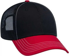 OTTO 83-1239 6 Panel Low Profile Mesh Back Trucker Hat - Red Black Black - Red Black / One Size Fits Most