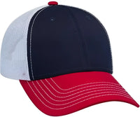OTTO 83-1239 6 Panel Low Profile Mesh Back Trucker Hat - Red Navy White - Red Navy / One Size Fits Most