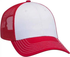 OTTO 83-1239 6 Panel Low Profile Mesh Back Trucker Hat - Red White Red - Red White / One Size Fits Most