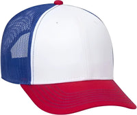 OTTO 83-1239 6 Panel Low Profile Mesh Back Trucker Hat - Red White Royal - Red White / One Size Fits Most