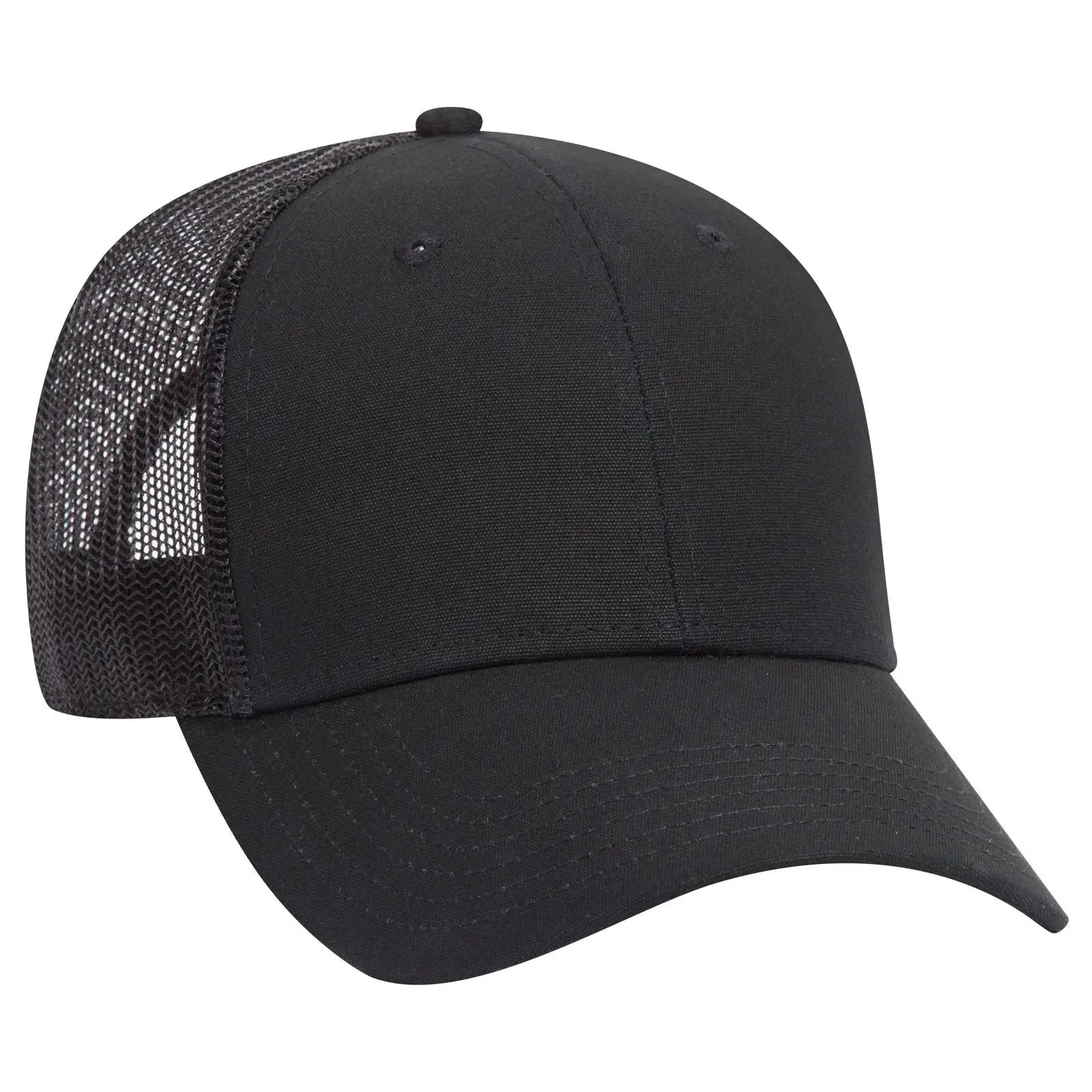 OTTO 83-1273 6 Panel Low Profile Mesh Back Trucker Cap - Black - Black / 6 1/2’’ - 7 5/8’’