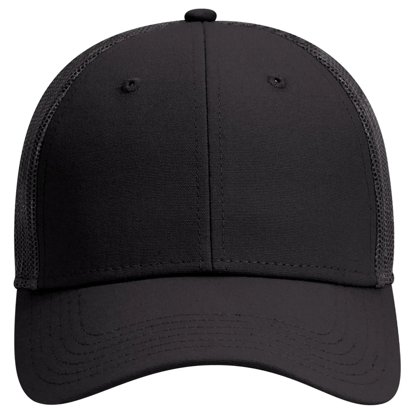 OTTO 83-1273 6 Panel Low Profile Mesh Back Trucker Cap - Black - Black / 6 1/2’’ - 7 5/8’’