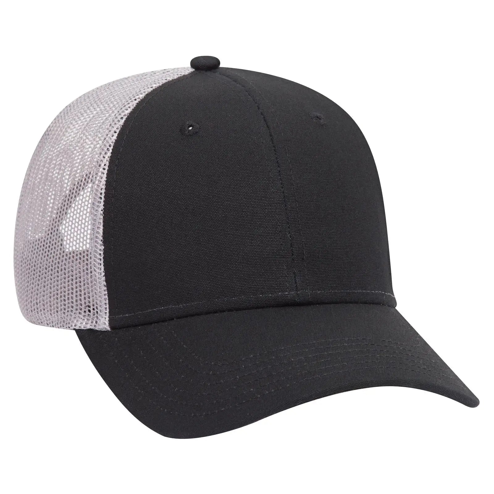 OTTO 83-1273 6 Panel Low Profile Mesh Back Trucker Cap - Blk/Blk/Gry - Blk/Blk/Gry / 6 1/2’’ - 7 5/8’’
