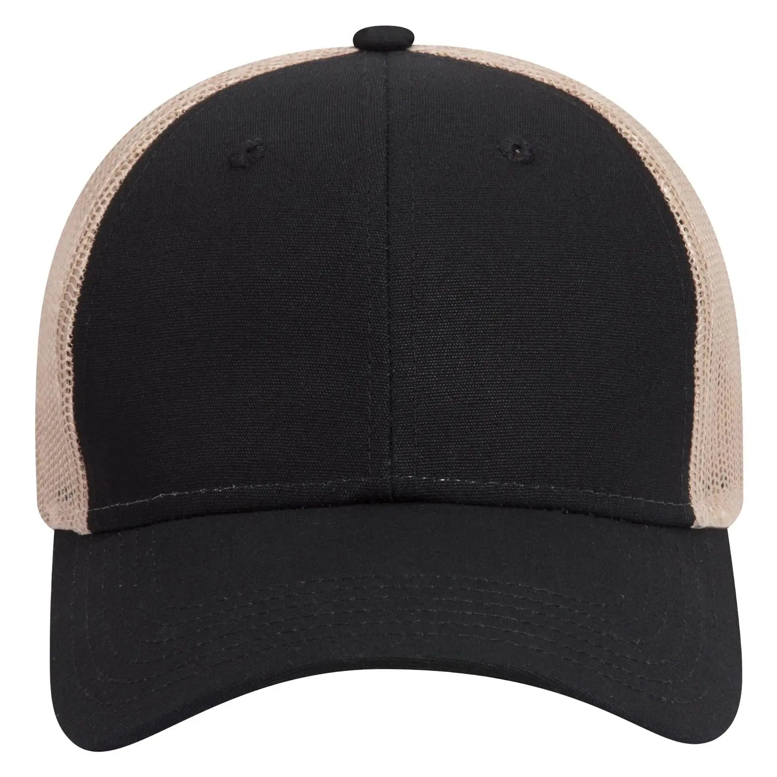OTTO 83-1273 6 Panel Low Profile Mesh Back Trucker Cap - Blk/Blk/Kha - Blk/Blk/Kha / 6 1/2’’ - 7 5/8’’