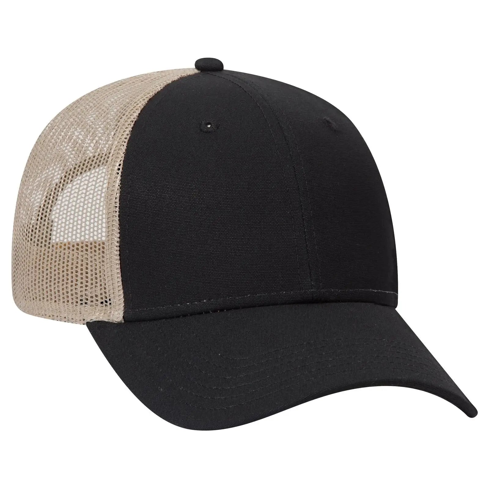 OTTO 83-1273 6 Panel Low Profile Mesh Back Trucker Cap - Blk/Blk/Kha - Blk/Blk/Kha / 6 1/2’’ - 7 5/8’’
