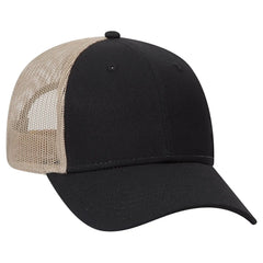 OTTO 83-1273 6 Panel Low Profile Mesh Back Trucker Cap - Blk/Blk/Kha - Blk/Blk/Kha / 6 1/2’’ - 7 5/8’’