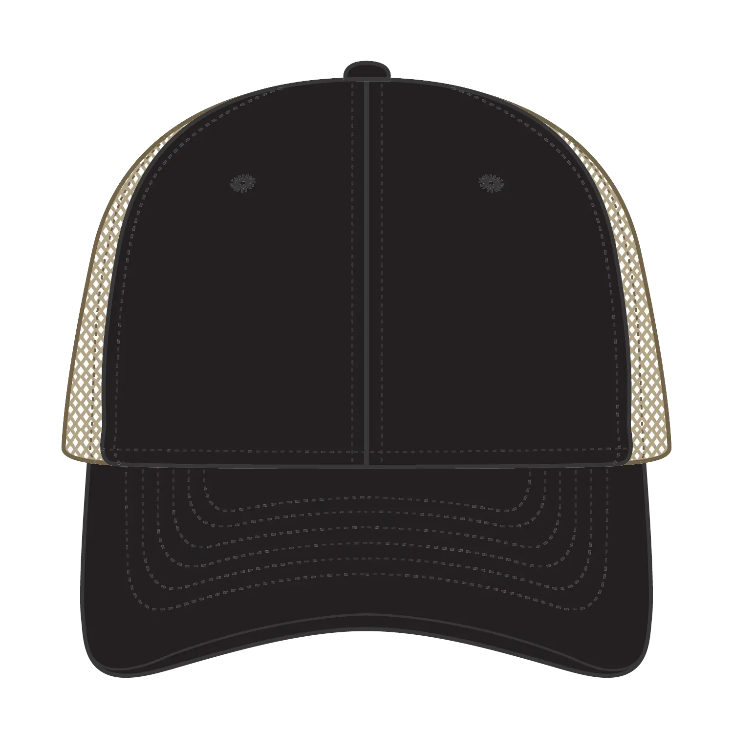 OTTO 83-1273 6 Panel Low Profile Mesh Back Trucker Cap - Blk/Blk/Kha - Blk/Blk/Kha / 6 1/2’’ - 7 5/8’’