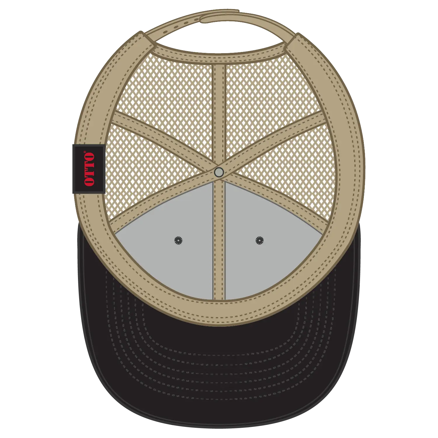 OTTO 83-1273 6 Panel Low Profile Mesh Back Trucker Cap - Blk/Blk/Kha - Blk/Blk/Kha / 6 1/2’’ - 7 5/8’’