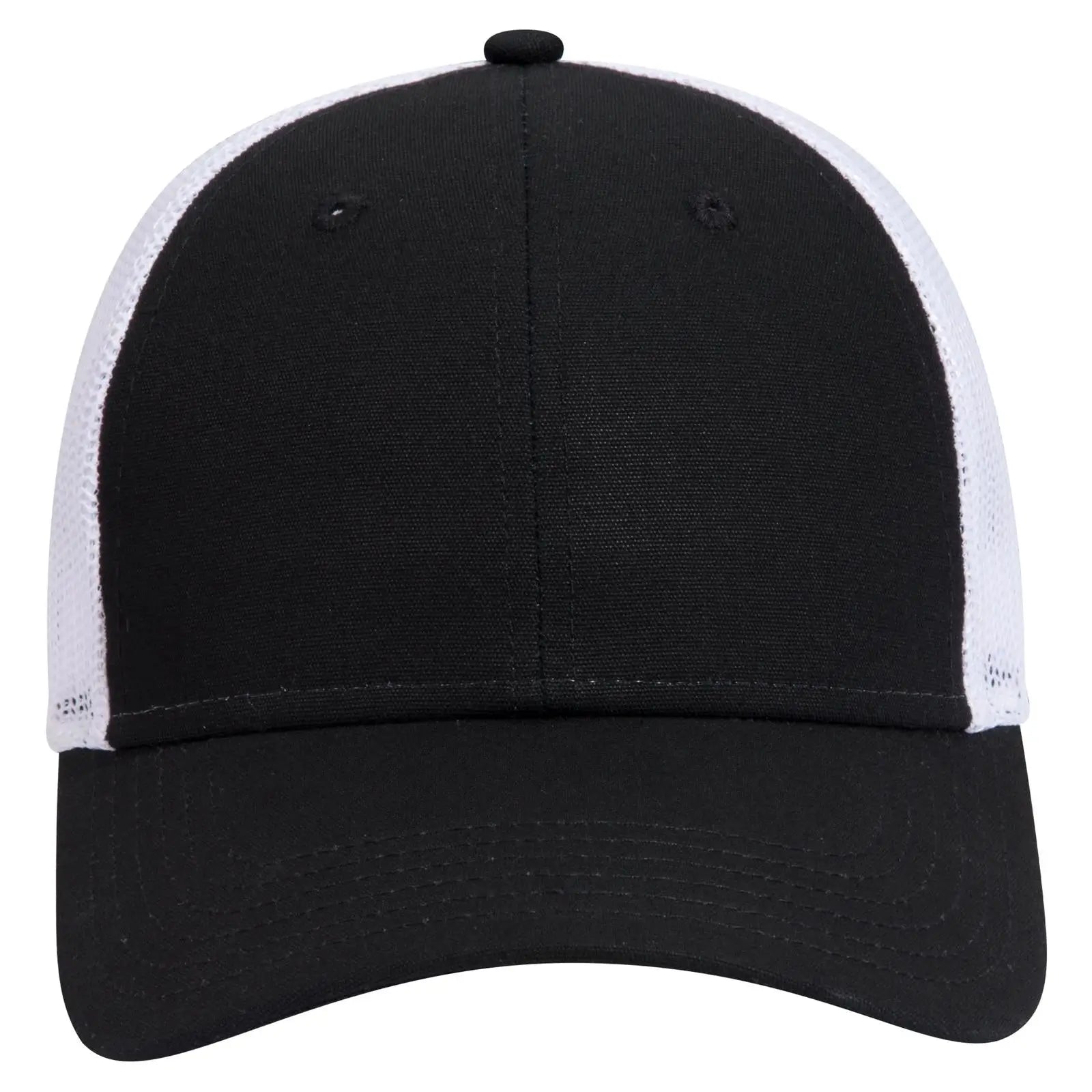 OTTO 83-1273 6 Panel Low Profile Mesh Back Trucker Cap - Blk/Blk/Wht - Blk/Blk/Wht / 6 1/2’’ - 7 5/8’’