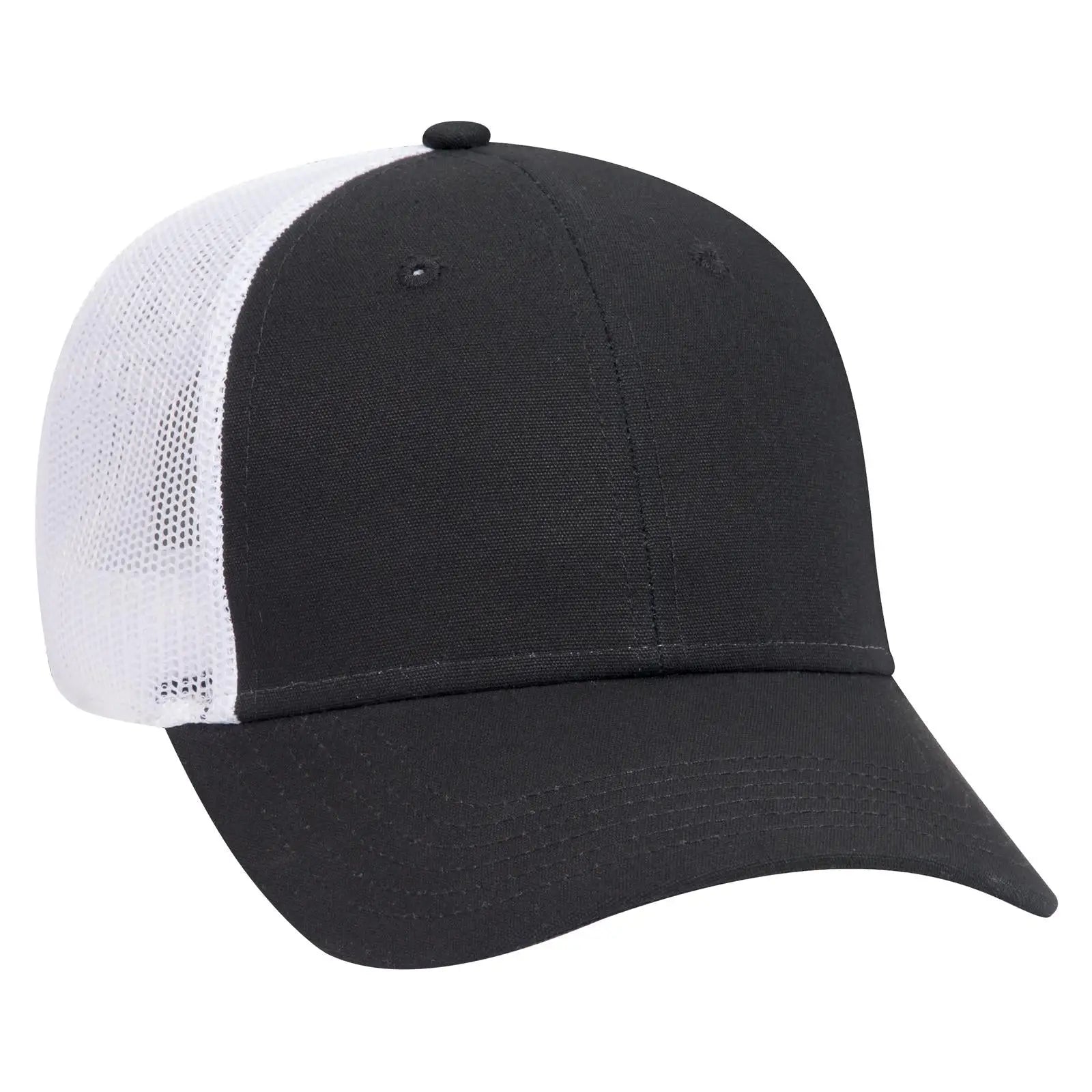 OTTO 83-1273 6 Panel Low Profile Mesh Back Trucker Cap - Blk/Blk/Wht - Blk/Blk/Wht / 6 1/2’’ - 7 5/8’’