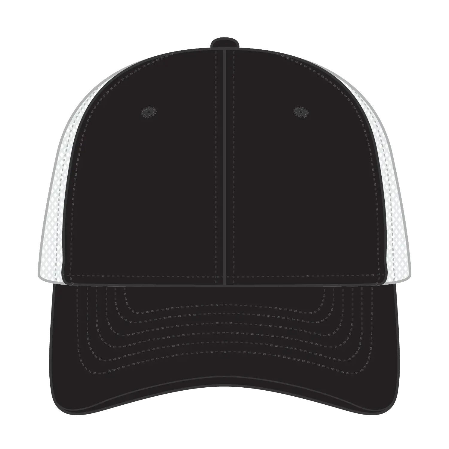 OTTO 83-1273 6 Panel Low Profile Mesh Back Trucker Cap - Blk/Blk/Wht - Blk/Blk/Wht / 6 1/2’’ - 7 5/8’’
