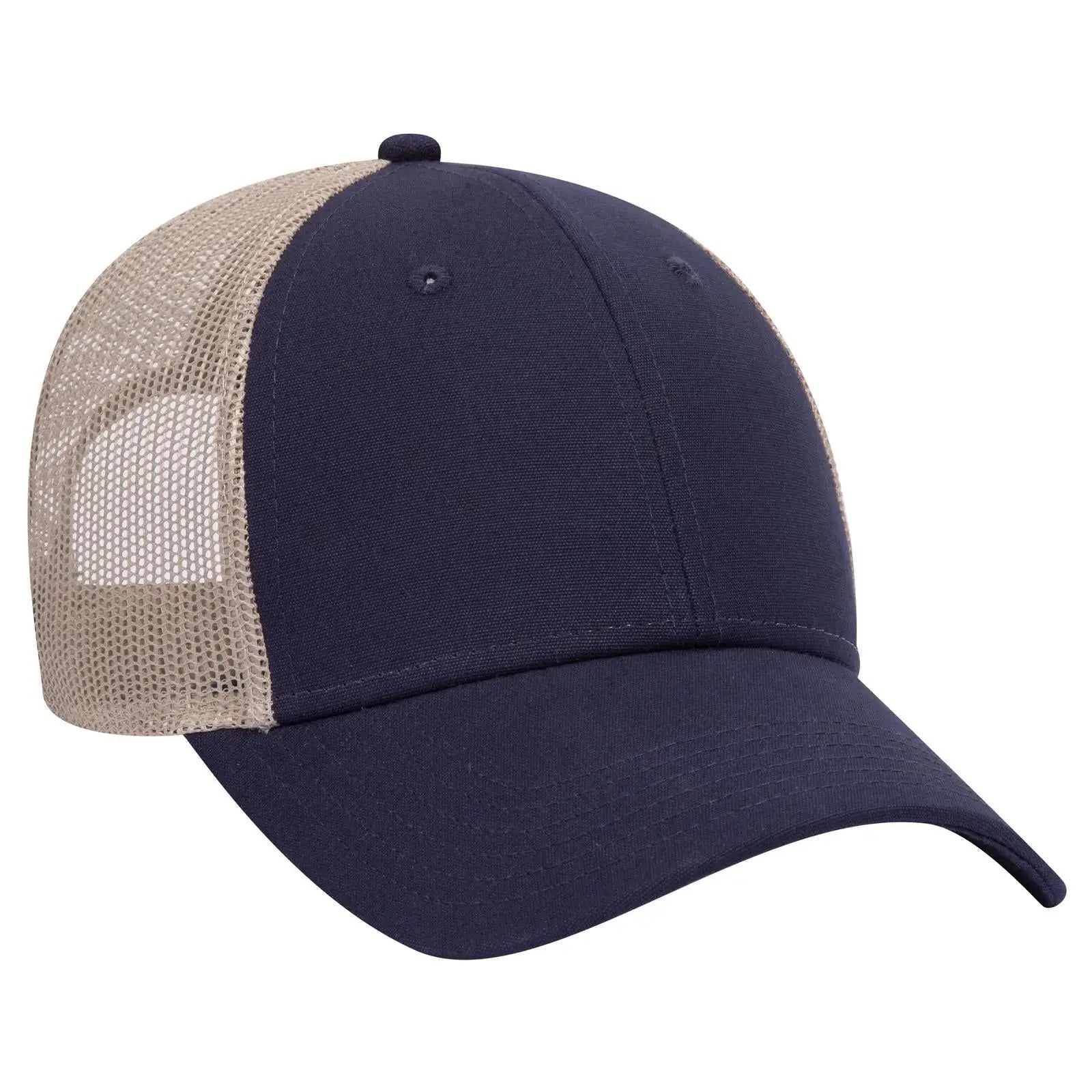 OTTO 83-1273 6 Panel Low Profile Mesh Back Trucker Cap - Nvy/Nvy/Kha - Nvy/Nvy/Kha / 6 1/2’’ - 7 5/8’’