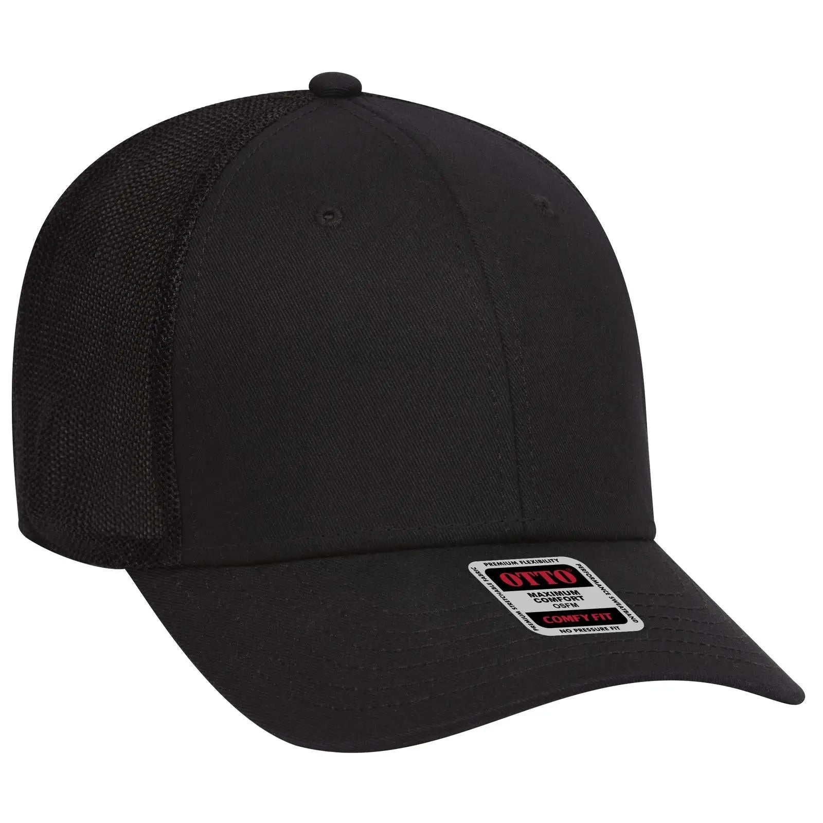 OTTO 83-1299 ’OTTO Comfy Fit’ 6 Panel Low Profile Mesh Back Trucker Cap - Black - Black / 6 1/2’’ - 7 5/8’’