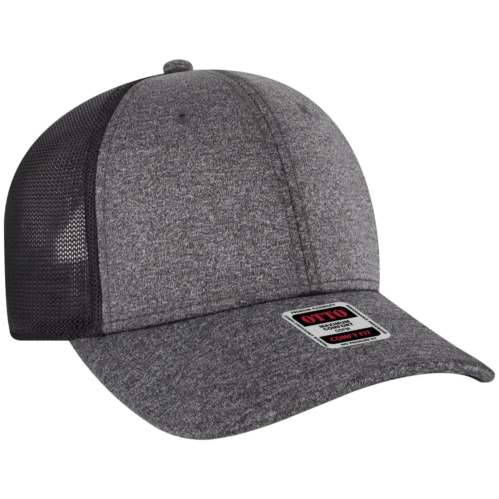 OTTO 83-1299 ’OTTO Comfy Fit’ 6 Panel Low Profile Mesh Back Trucker Cap - Hth.Blk/Hth.Blk/Blk - Hth.Blk/Hth.Blk/Blk / 6