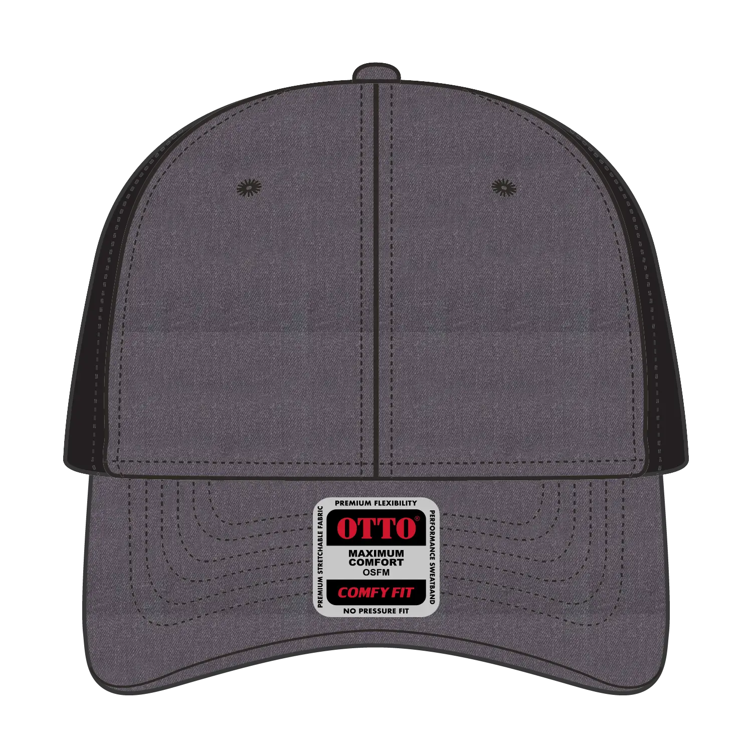 OTTO 83-1299 ’OTTO Comfy Fit’ 6 Panel Low Profile Mesh Back Trucker Cap - Hth.Blk/Hth.Blk/Blk - Hth.Blk/Hth.Blk/Blk / 6