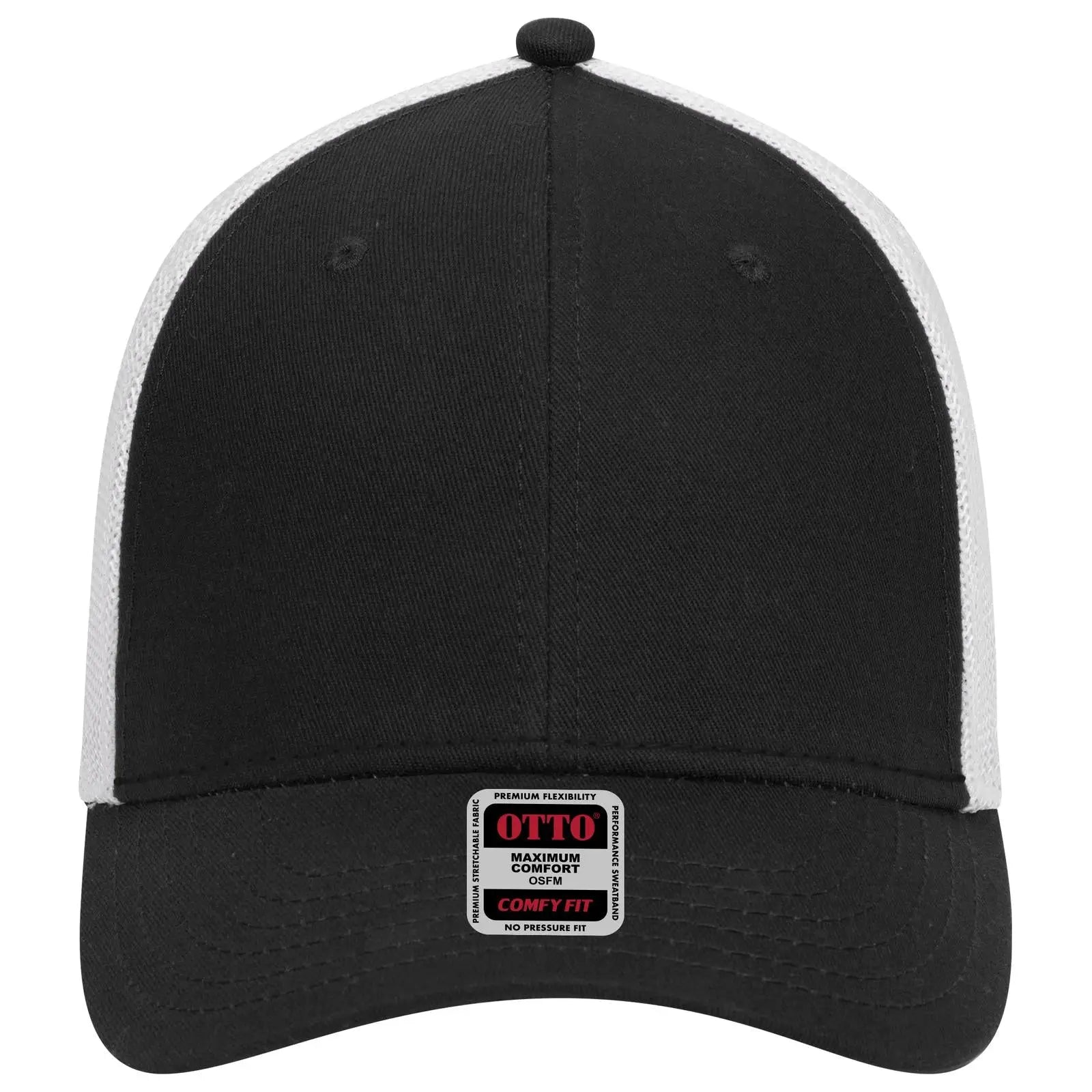 OTTO 83-1299 ’OTTO Comfy Fit’ 6 Panel Low Profile Mesh Back Trucker Cap - Blk/Blk/Wht - Blk/Blk/Wht / 6 1/2’’ - 7 5/8’’
