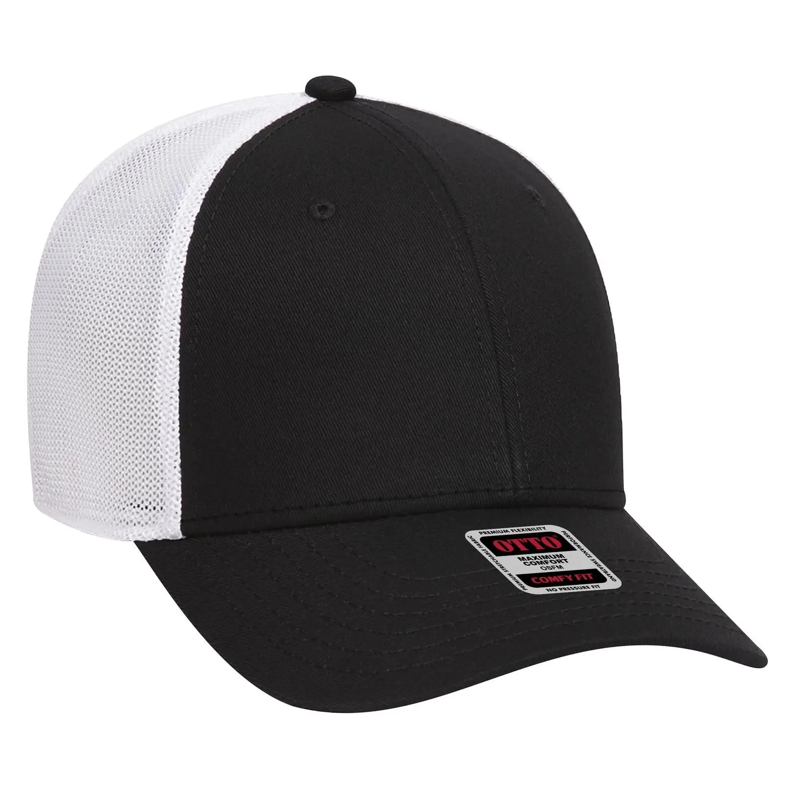 OTTO 83-1299 ’OTTO Comfy Fit’ 6 Panel Low Profile Mesh Back Trucker Cap - Blk/Blk/Wht - Blk/Blk/Wht / 6 1/2’’ - 7 5/8’’