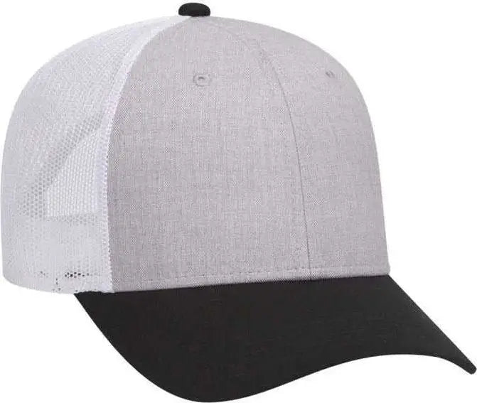 OTTO 83-1300 6 Panel Low Profile Mesh Back Trucker Hat - Black Heather Gray White - Black Gray / One Size Fits Most
