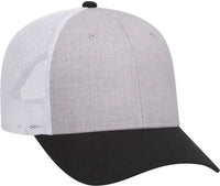 OTTO 83-1300 6 Panel Low Profile Mesh Back Trucker Hat - Black Heather Gray White - Black Gray / One Size Fits Most