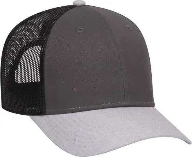 OTTO 83-1300 6 Panel Low Profile Mesh Back Trucker Hat - Heather Gray Gray Black - Gray Black / One Size Fits Most