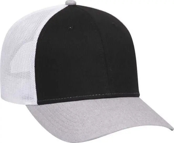 OTTO 83-1300 6 Panel Low Profile Mesh Back Trucker Hat - Heather Gray Black White - Gray Black / One Size Fits Most