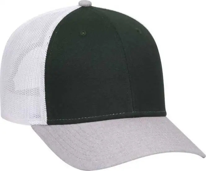 OTTO 83-1300 6 Panel Low Profile Mesh Back Trucker Hat - Heather Gray DarkGreen White - Gray White / One Size Fits Most