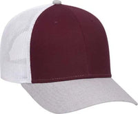 OTTO 83-1300 6 Panel Low Profile Mesh Back Trucker Hat - Heather Gray Maroon White - Gray White / One Size Fits Most