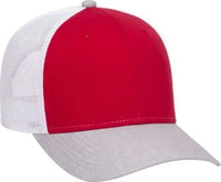 OTTO 83 1300 6 Panel Low Profile Mesh Back Trucker Hat Heather Gray Red White Gray Red / One Size Fits Most