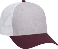 OTTO 83-1300 6 Panel Low Profile Mesh Back Trucker Hat - Maroon Heather Gray White - Maroon White / One Size Fits Most