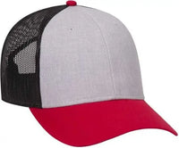 OTTO 83-1300 6 Panel Low Profile Mesh Back Trucker Hat - Red Heather Gray Black - Red Black / One Size Fits Most