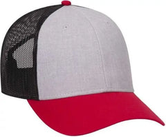 OTTO 83-1300 6 Panel Low Profile Mesh Back Trucker Hat - Red Heather Gray Black - Red Black / One Size Fits Most
