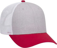 OTTO 83-1300 6 Panel Low Profile Mesh Back Trucker Hat - Red Heather Gray White - Red White / One Size Fits Most