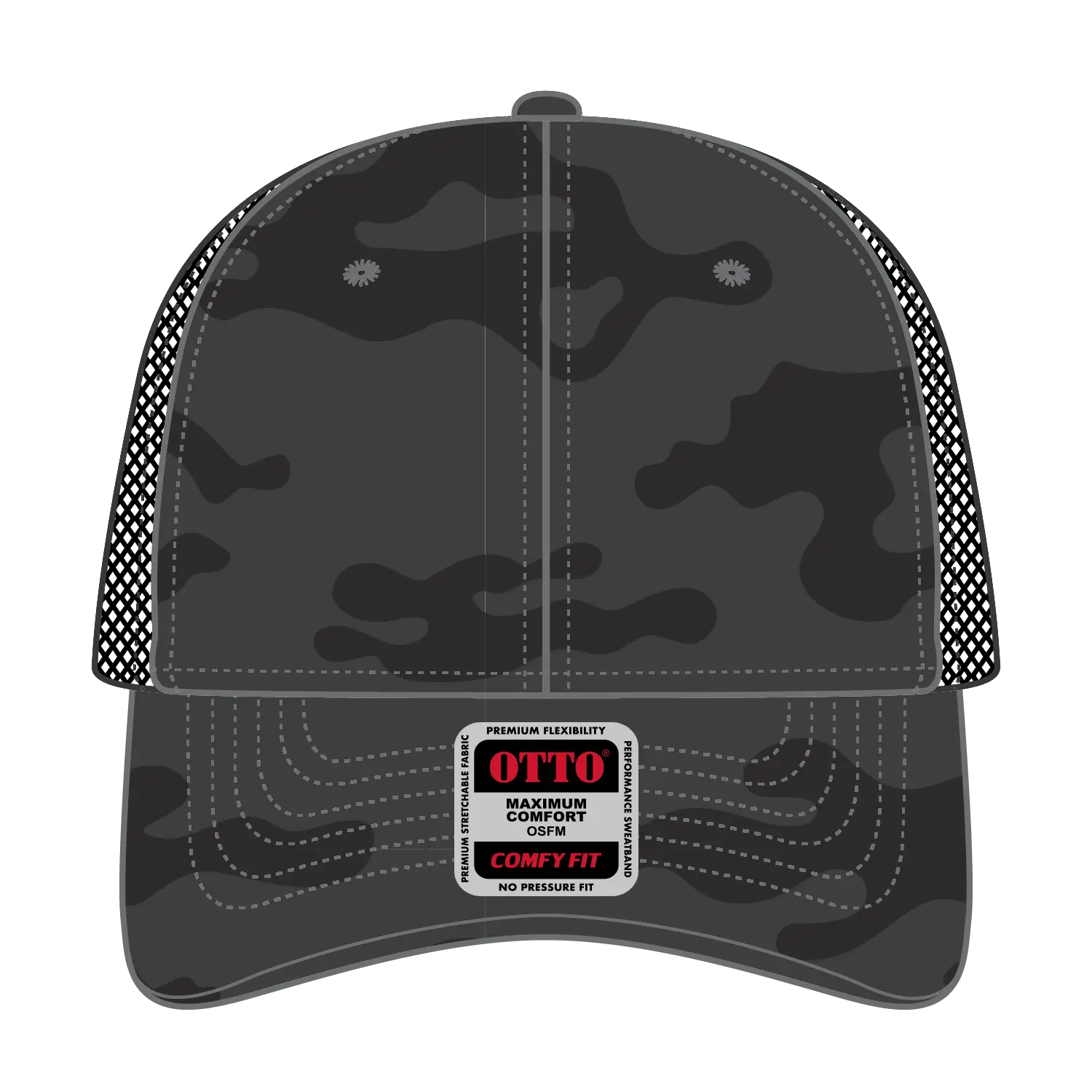OTTO 83-2 ’OTTO Comfy Fit’ 6 Panel Low Profile Mesh Back Trucker Cap - Blk/Ch.Gry/Blk - Blk/Ch.Gry/Blk / 7 3/8’’ - 7