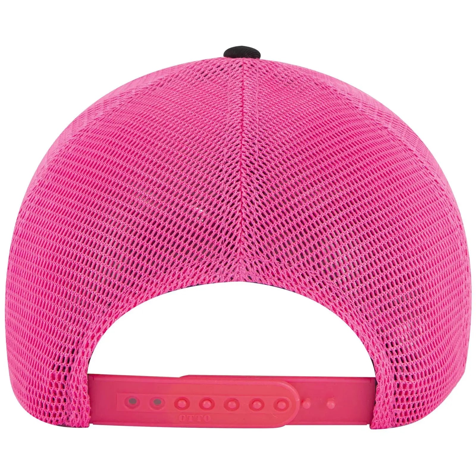 OTTO 83-2 ’OTTO Comfy Fit’ 6 Panel Low Profile Mesh Back Trucker Cap - Blk/Blk/N.Pnk - Blk/Blk/N.Pnk / 7 3/8’’ - 7 5/8’’