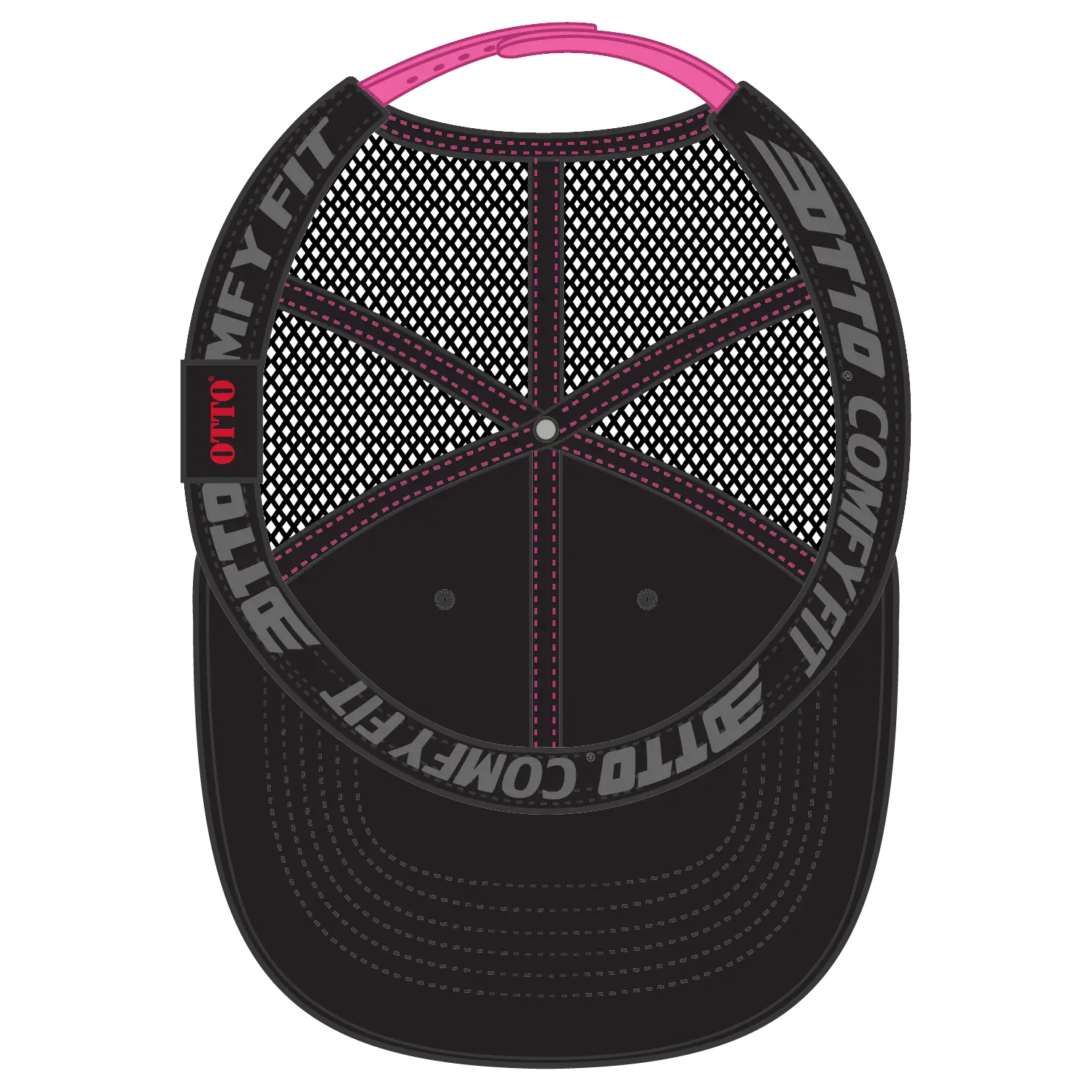 OTTO 83-2 ’OTTO Comfy Fit’ 6 Panel Low Profile Mesh Back Trucker Cap - Blk/Blk/N.Pnk - Blk/Blk/N.Pnk / 7 3/8’’ - 7 5/8’’