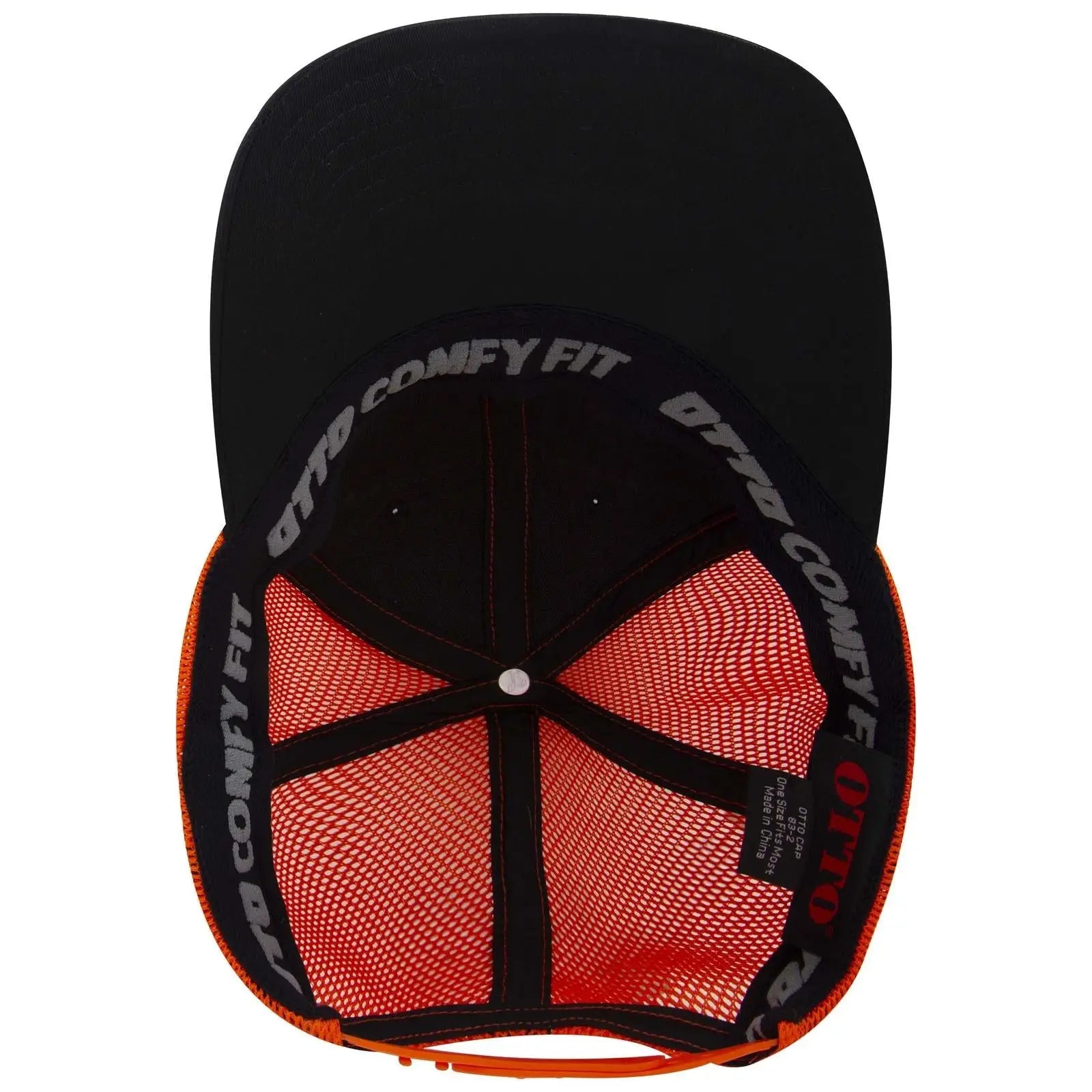 OTTO 83-2 ’OTTO Comfy Fit’ 6 Panel Low Profile Mesh Back Trucker Cap - Blk/Blk/Org - Blk/Blk/Org / 7 3/8’’ - 7 5/8’’