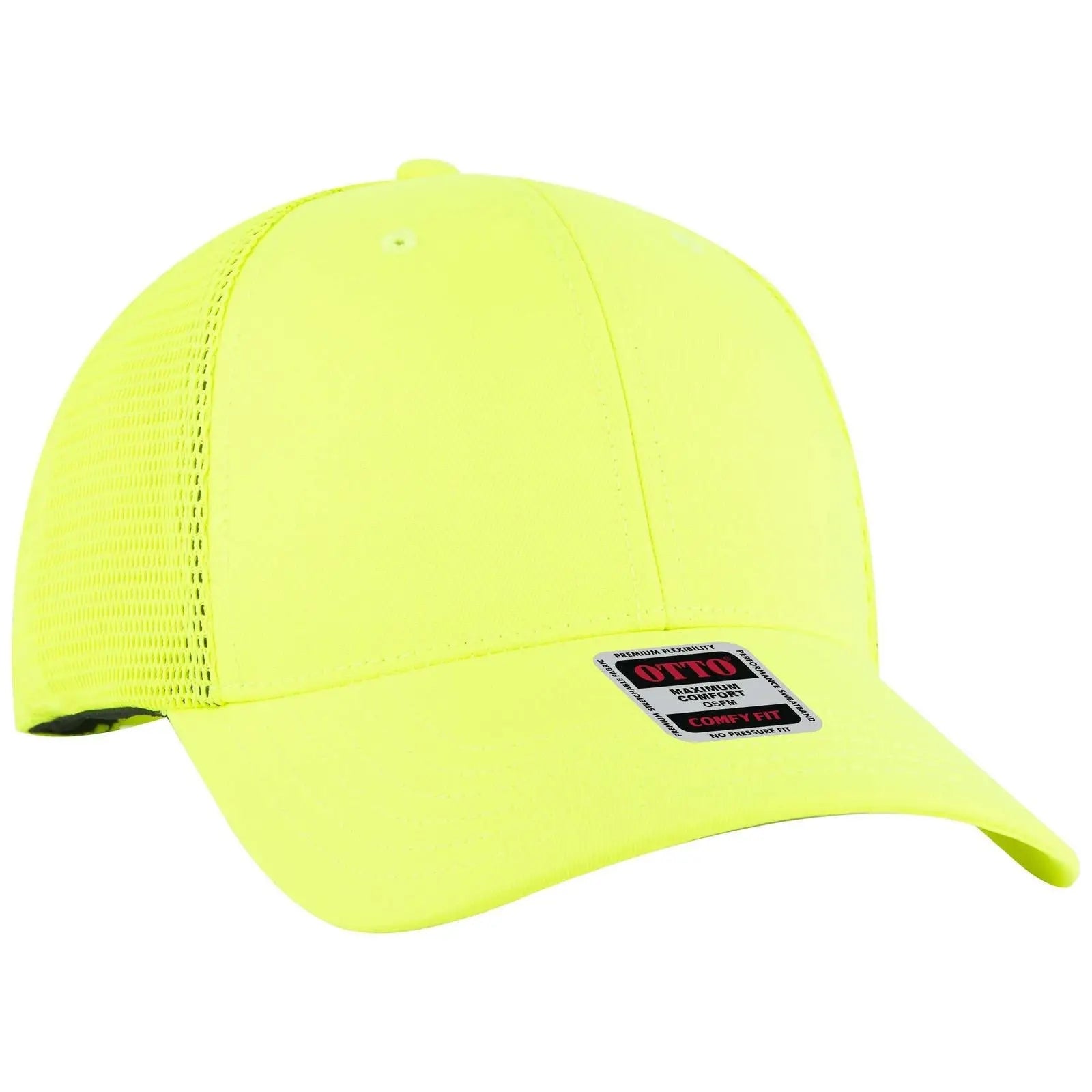 OTTO 83-2 ’OTTO Comfy Fit’ 6 Panel Low Profile Mesh Back Trucker Cap - N. Yellow - N. Yellow / 7 3/8’’ - 7 5/8’’