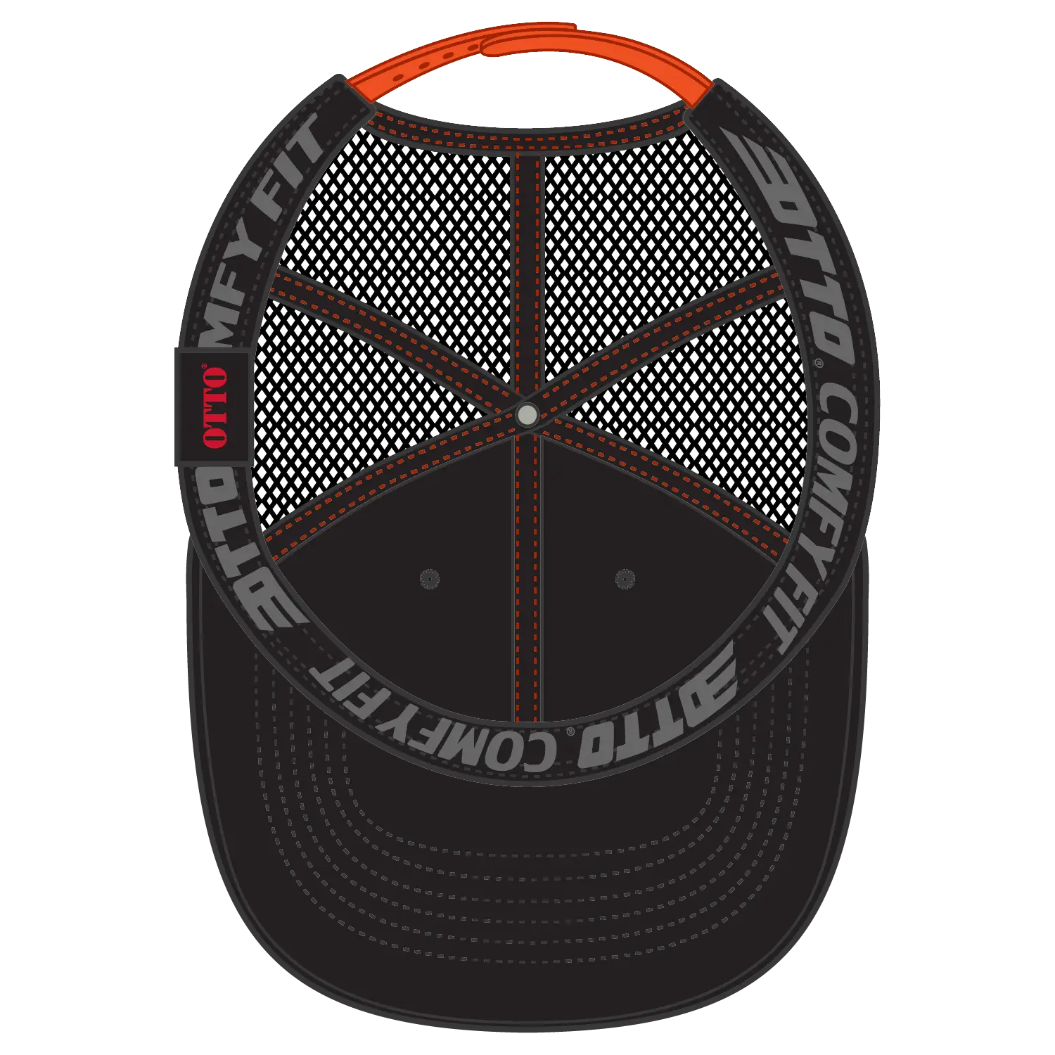 OTTO 83-2 ’OTTO Comfy Fit’ 6 Panel Low Profile Mesh Back Trucker Cap - Blk/Blk/N Org - Blk/Blk/N Org / 7 3/8’’ - 7 5/8’’