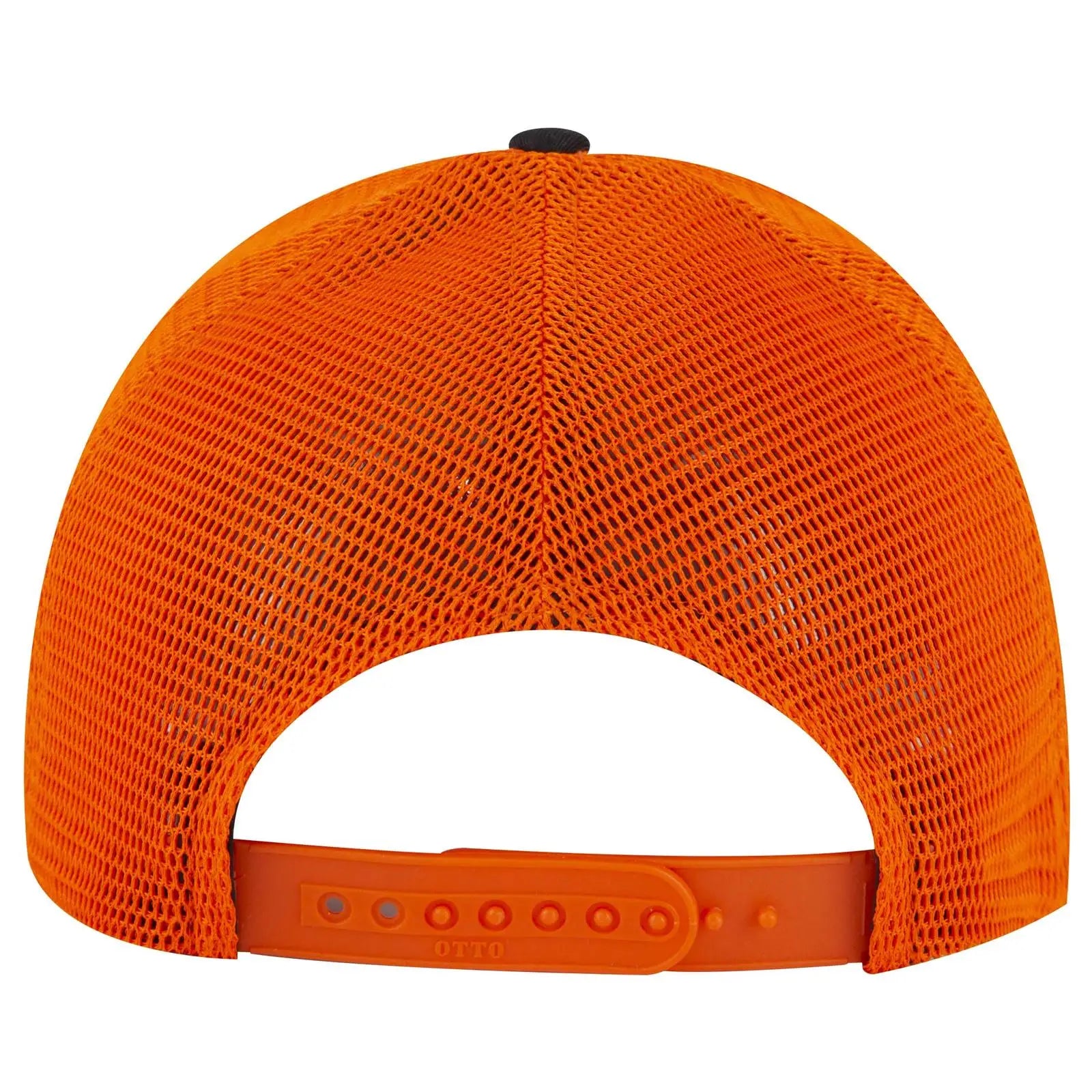 OTTO 83-2 ’OTTO Comfy Fit’ 6 Panel Low Profile Mesh Back Trucker Cap - Blk/Blk/Org - Blk/Blk/Org / 7 3/8’’ - 7 5/8’’