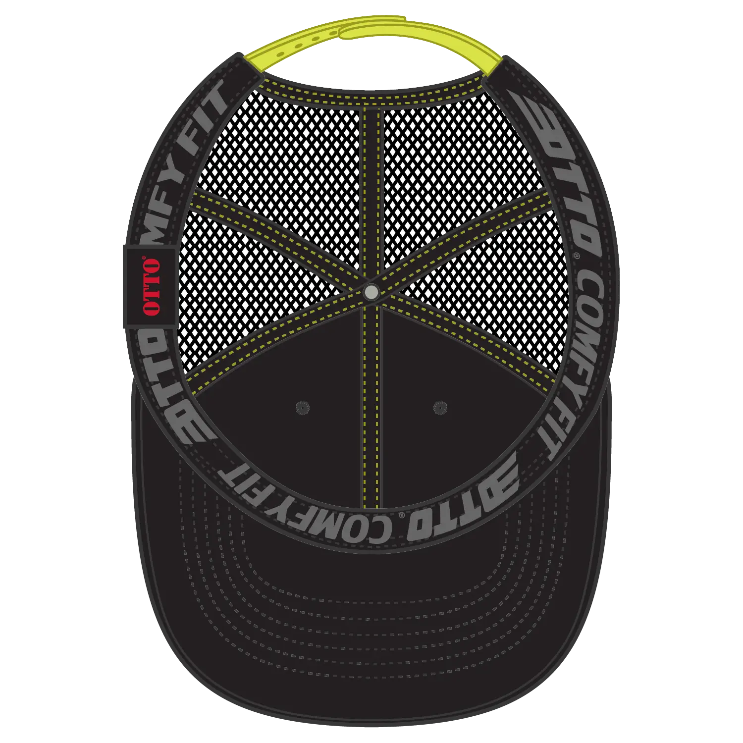 OTTO 83-2 ’OTTO Comfy Fit’ 6 Panel Low Profile Mesh Back Trucker Cap - Blk/Blk/N.Ylw - Blk/Blk/N.Ylw / 7 3/8’’ - 7 5/8’’